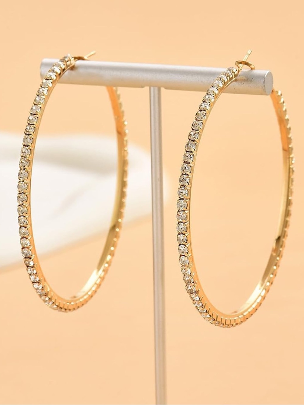 Anthropologie Gold Hoop Earrings with Pavé Accent